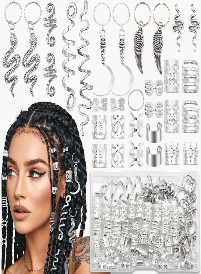 VENOFEN 122PCS Silver Hair Jewelry Snake Loc Charms Braids Clips Multi Style Hair Cuffs Rings Metal Dreadlock Beads Accessories Decoration for Women and Men - Image 1